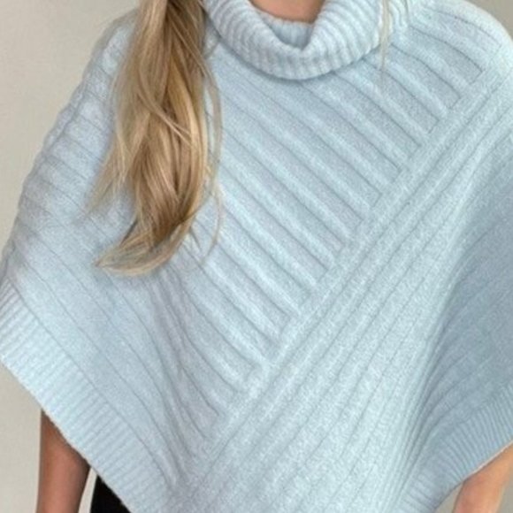 Chico's Sweaters - Chicos Poncho Great Condition M Blue Turtleneck Cozy Textured Pullover Sweater